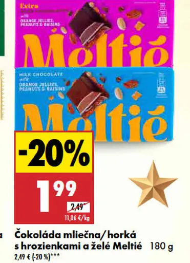 Meltie Čokoláda mliečna s hrozienkami a orechmi