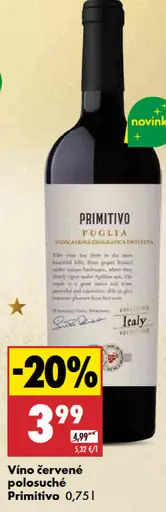 Víno červené polosuché Primitivo