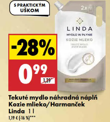 Linda Tekuté mydlo náhradná náplň Kozie mlieko/Harmanček