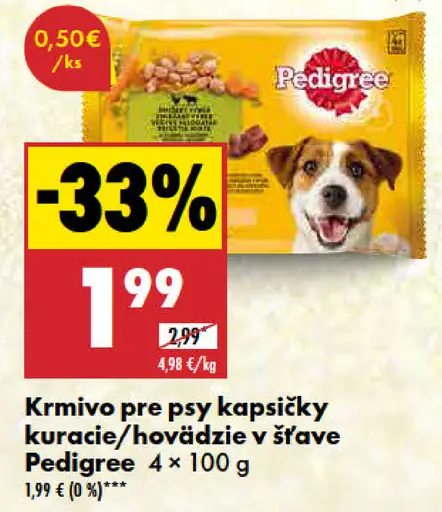 Pedigree Krmivo pre psy kapsičky kuracie/hovädzie v šťave