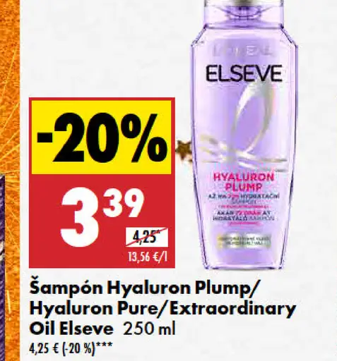 Elseve šampón Hyaluron Plump/Hyaluron Pure/Extraordinary Oil