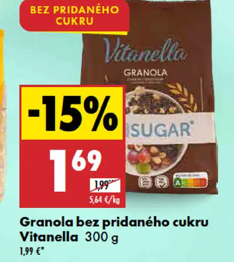Vitanella granola bez pridaného cukru rôzne druhy