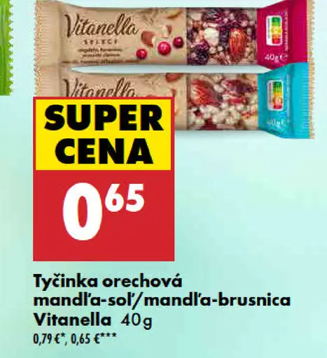 Vitanella tyčinka orechová mandľa-soľ / mandľa-brusnica