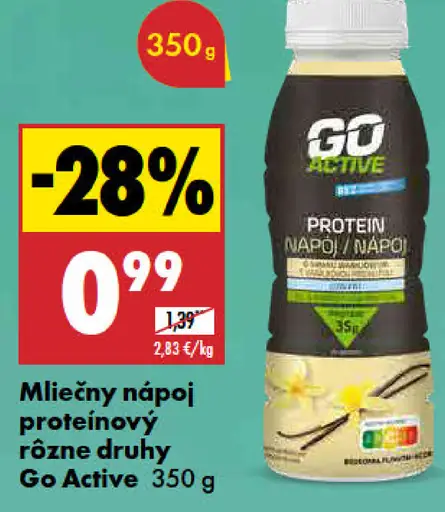 Go Active Mliečny nápoj proteínový rôzne druhy