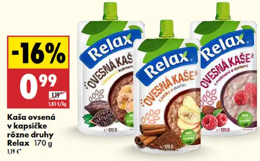 Relax ovsená kaša v kapsičke rôzne druhy