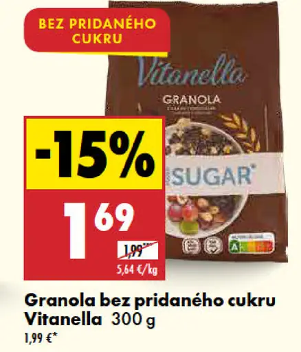 Vitanella granola bez pridaného cukru rôzne druhy