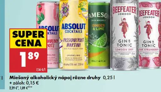 Miešaný alkoholický nápoj rôzne druhy