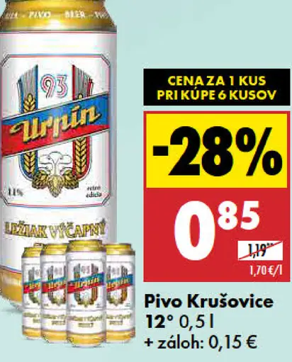 Urpín 13° svetlé pivo plechovka