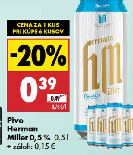Herman Miller 0,5 % nealkoholické pivo plechovka
