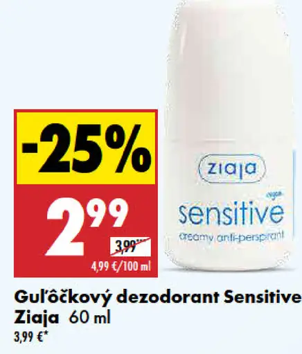 Ziaja guľôčkový dezodorant Sensitive