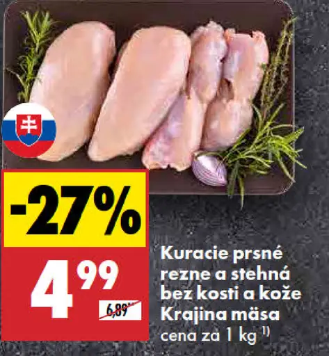 Krajina mäsa kuracie prsn é rezne a stehná bez kosti a kože