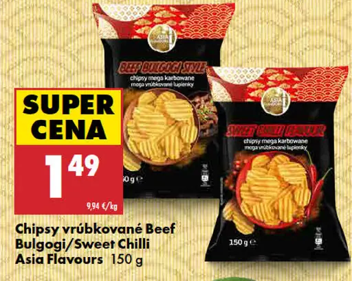 Asia Flavours vrúbkované chipsy Beef Bulgogi/Sweet Chilli