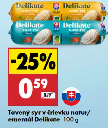 Delikate Tavený syr v črievku natur/ementál