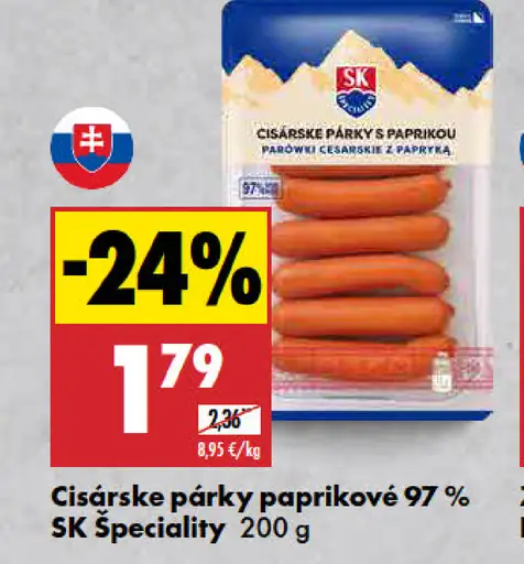 SK Špeciality Cisárske párky paprikové 97%
