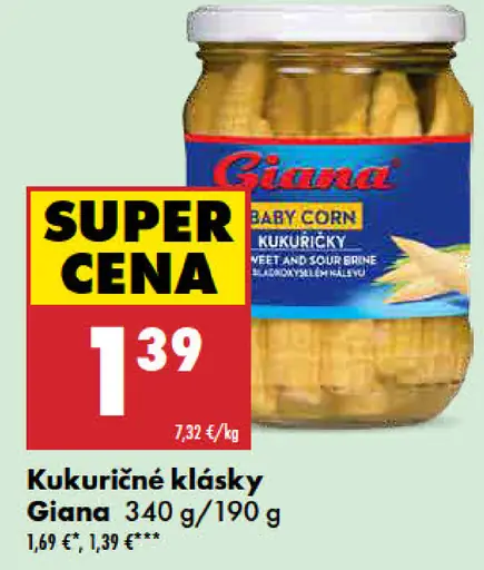 Giana kukuričné klásky baby corn v náleve