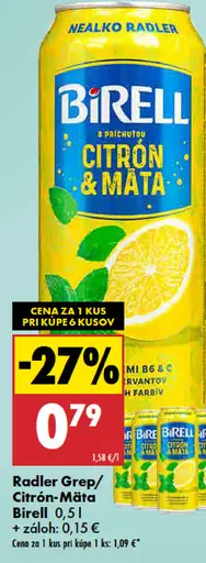 Birell Citrón & Mäta nealko radler plechovka