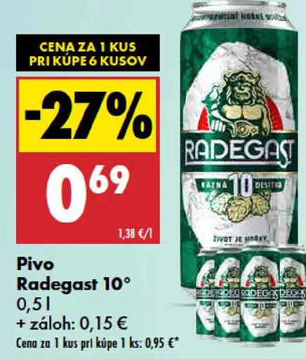 Radegast 10° pivo plechovka