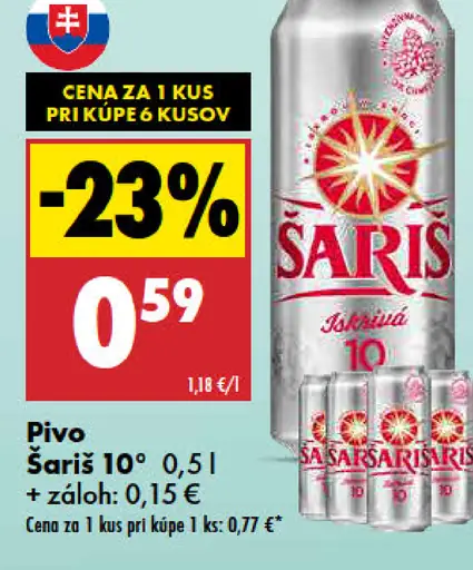 Šariš 10° pivo plechovka