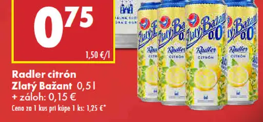 Zlatý Bažant Radler 0,0% citrón