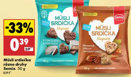 Müsli srdiečka s čokoládou/pekanovými orechami a kokosom Semix