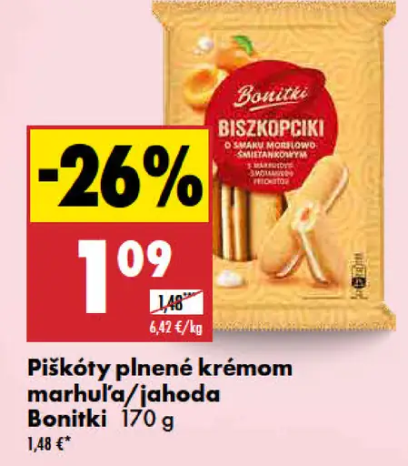 Piškóty plnené krémom jahoda/marhuľa Bonitki