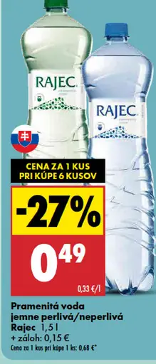Rajec Pramenitá voda neperlivá/jemne perlivá