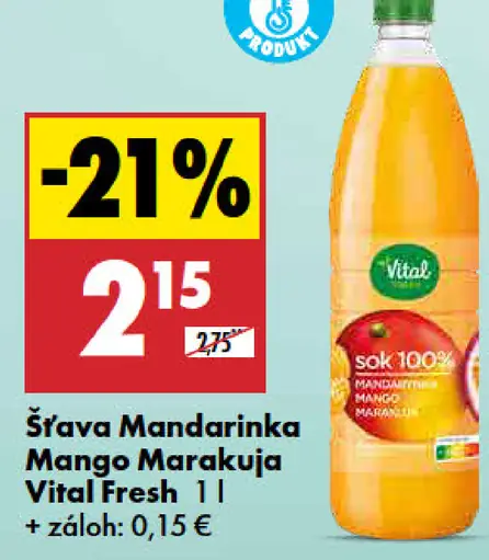 Vital Fresh Šťava Mandarinka Mango Marakuja