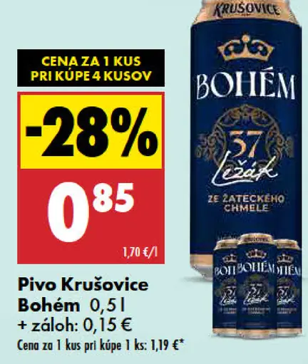 Krušovice Bohém pivo ležák