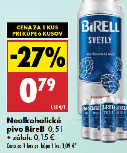 Birell Svetlý nealkoholické pivo plechovka