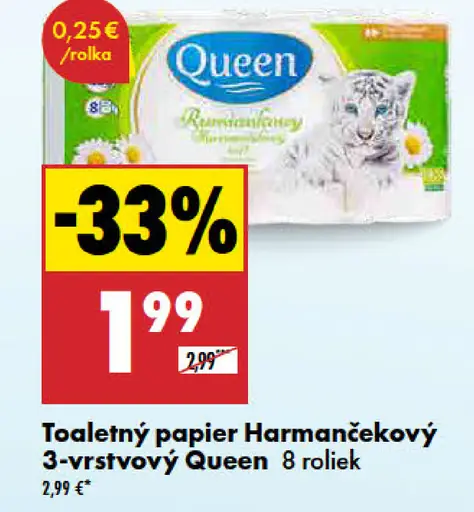 Queen harmančekový toaletný papier 3-vrstvový