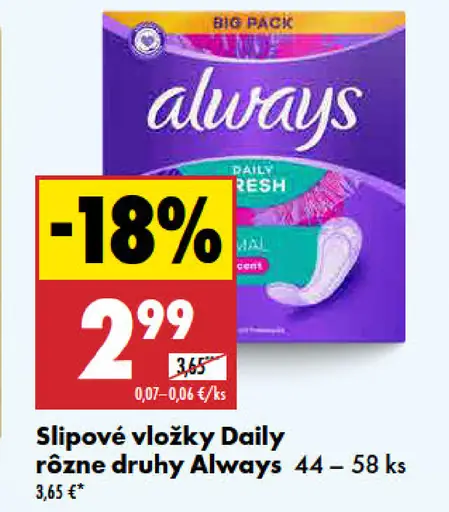 Always Slipové vložky Daily rôzne druhy