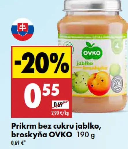Ovko Príkrm bez cukru jablko, broskyňa