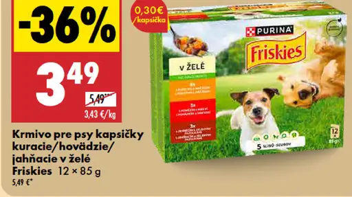 Friskies Krmivo pre psy kapsičky kuracie/hovädzie/jahňacie v želé