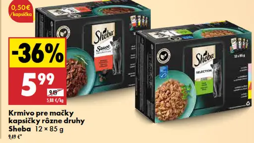Sheba krmivo pre mačky kapsičky rôzne druhy