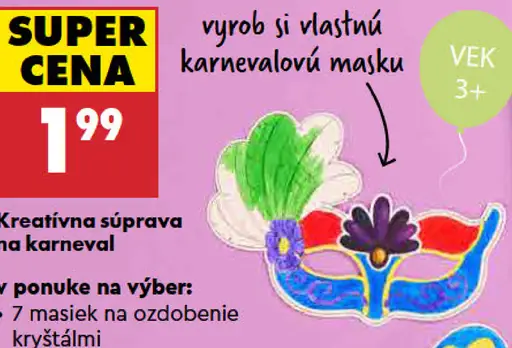 Kayet kreatívna súprava na karneval – masky na ozdobenie kryštálmi alebo fixkami a nálepkami, rôzne vzory