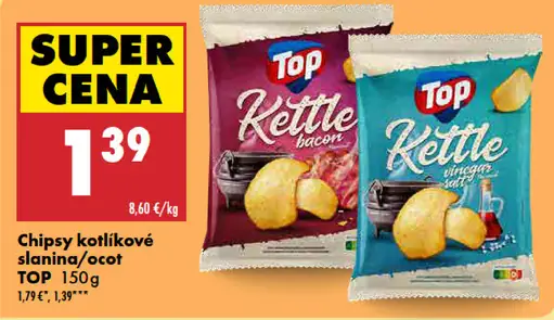 TOP Kettle chipsy slaninové alebo octové