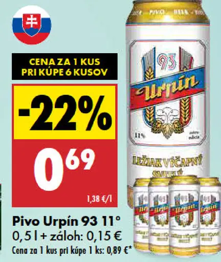 Urpín 93 11° pivo plechovka