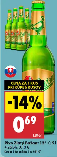 Zlatý Bažant svetlé pivo fľaša