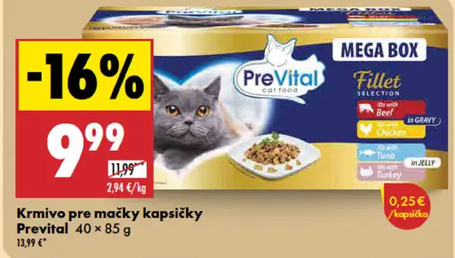 Prevital krmivo pre mačky kapsičky Mega Box filet selection