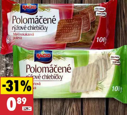 Racio Polomáčané ryžové chlebíčky mliečnokakaová poleva