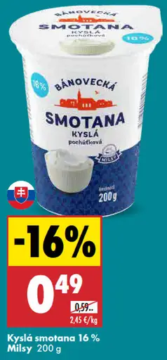 Milsy Bánovecká kyslá smotana 16 %