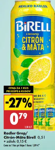 Birell Citrón & Mäta nealko radler plechovka