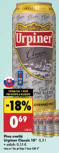 Urpiner Classic 10° pivo plechovka