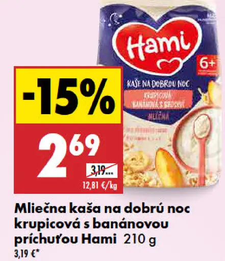 Hami Mliečna kaša na dobrú noc krupicová s banánovou príchuťou