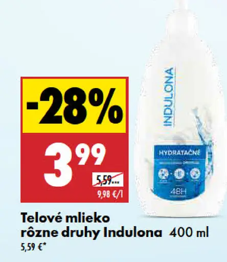 Indulona Telové mlieko rôzne druhy