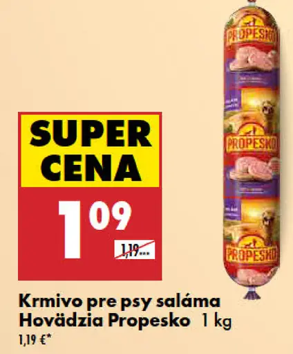 Propesko hovädzia saláma krmivo pre psy