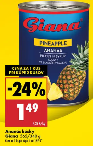 Giana ananás kúsky v sladkom náleve