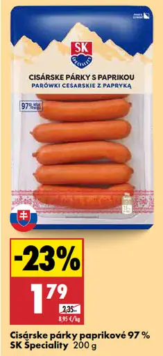 SK Špeciality Cisárske párky paprikové 97%