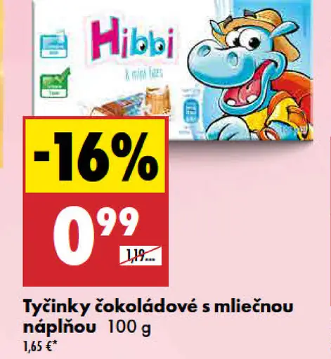 Hibbi Čokoládové tyčinky s mliečnou náplňou