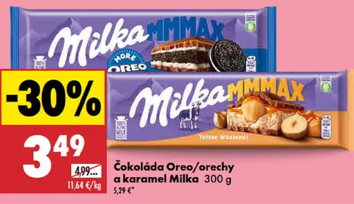 Milka Mmmmax čokoláda Oreo, orechy a karamel